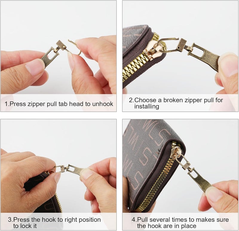 FENGWANGLI Zipper Pull Replacement for Small Holes, 10 Pieces Detachable Tiny Zipper Replacement Slider for Luggage Jackets Backpacks Boots Purse Coat Pants(Silver, Black, Gold, Gun Black) - Image 4